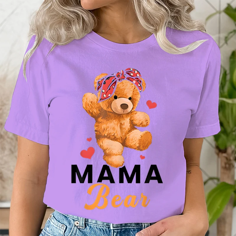 Teddy Mama Bear Graphic T Shirts Women Cartoon Bear Lover Graphic Tee Cute Teddy Mom Printed Women T-shirt Cartoon Classic Tops
