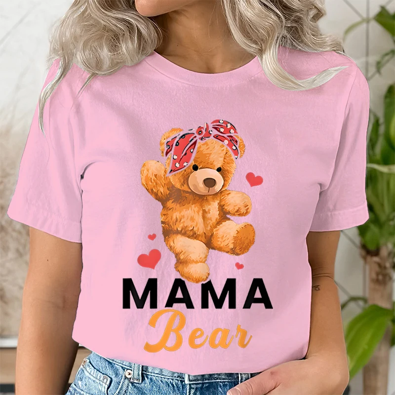 Teddy Mama Bear Graphic T Shirts Women Cartoon Bear Lover Graphic Tee Cute Teddy Mom Printed Women T-shirt Cartoon Classic Tops