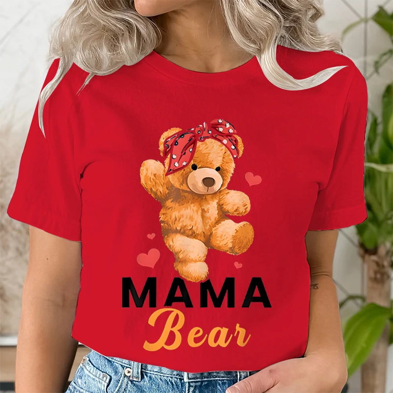 Teddy Mama Bear Graphic T Shirts Women Cartoon Bear Lover Graphic Tee Cute Teddy Mom Printed Women T-shirt Cartoon Classic Tops