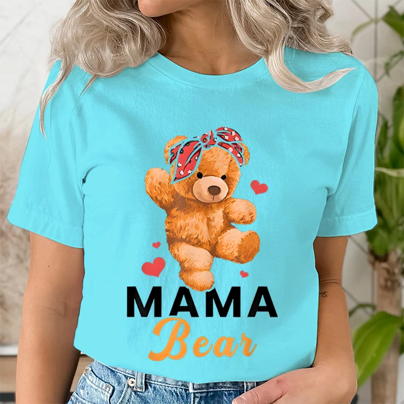 Teddy Mama Bear Graphic T Shirts Women Cartoon Bear Lover Graphic Tee Cute Teddy Mom Printed Women T-shirt Cartoon Classic Tops
