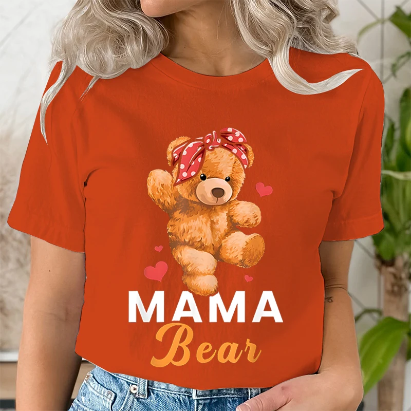 Teddy Mama Bear Graphic T Shirts Women Cartoon Bear Lover Graphic Tee Cute Teddy Mom Printed Women T-shirt Cartoon Classic Tops