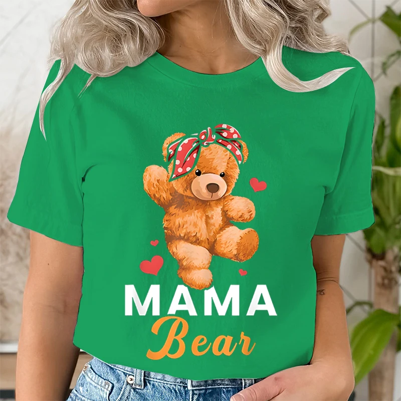 Teddy Mama Bear Graphic T Shirts Women Cartoon Bear Lover Graphic Tee Cute Teddy Mom Printed Women T-shirt Cartoon Classic Tops
