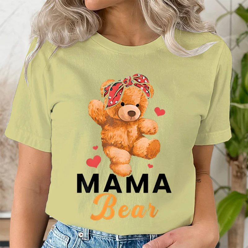 Teddy Mama Bear Graphic T Shirts Women Cartoon Bear Lover Graphic Tee Cute Teddy Mom Printed Women T-shirt Cartoon Classic Tops