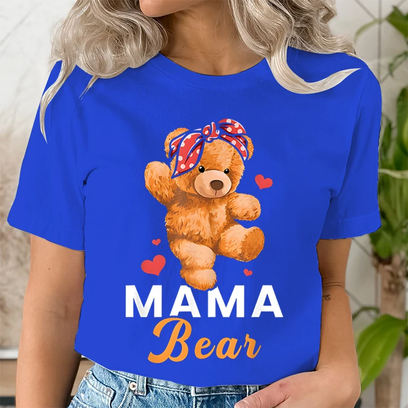Teddy Mama Bear Graphic T Shirts Women Cartoon Bear Lover Graphic Tee Cute Teddy Mom Printed Women T-shirt Cartoon Classic Tops