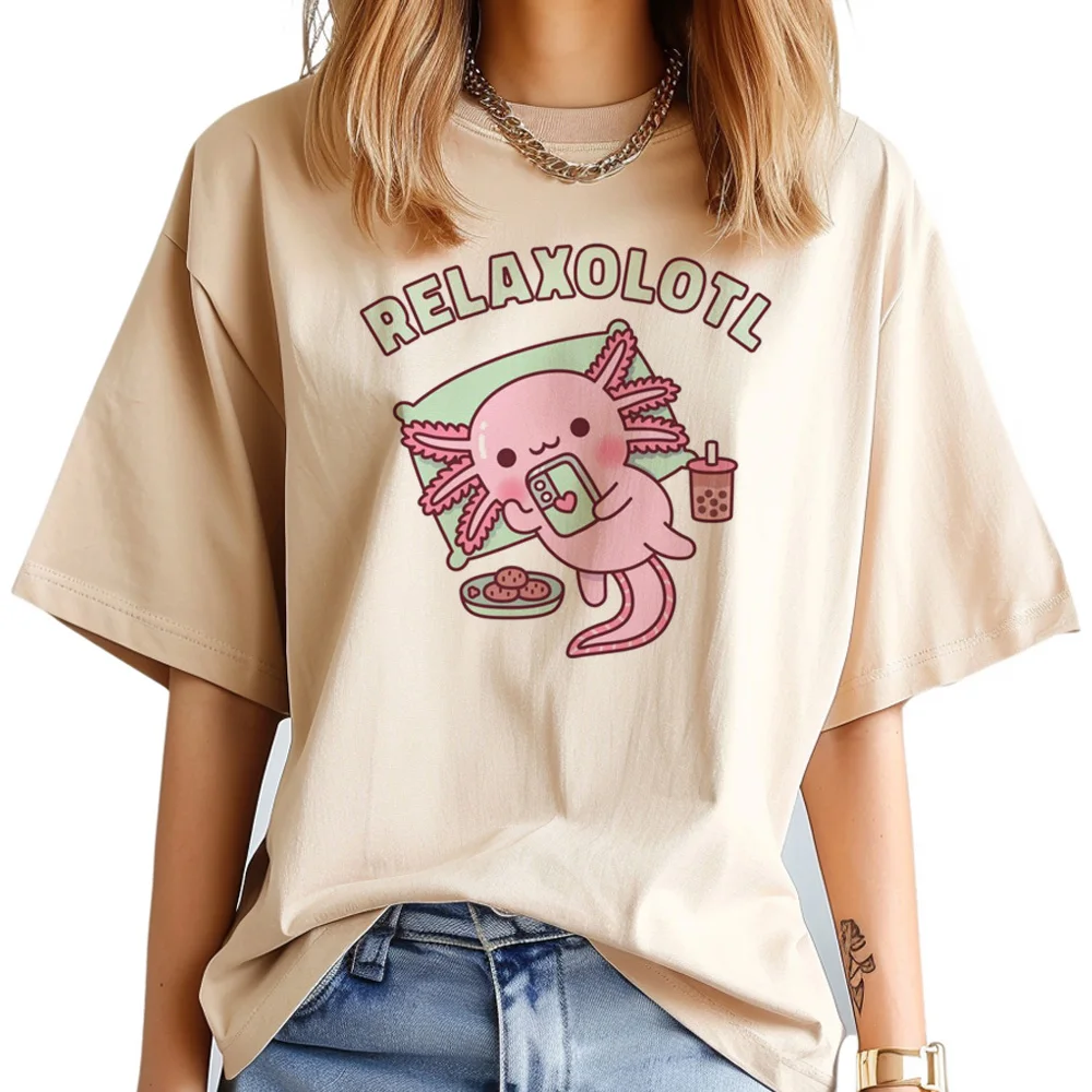 Axolotl t-shirts women streetwear designer Tee female Japanese manga clothing