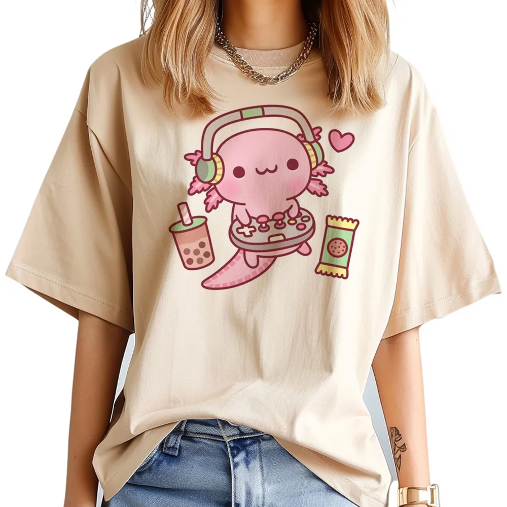 Axolotl t-shirts women streetwear designer Tee female Japanese manga clothing