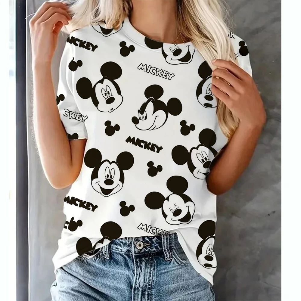 Women T-Shirts Disney Mickey Mouse Print Summer Girls Kawaii Female T Shirt Kids Size Oversized Tops Tees Fashion Camisetas