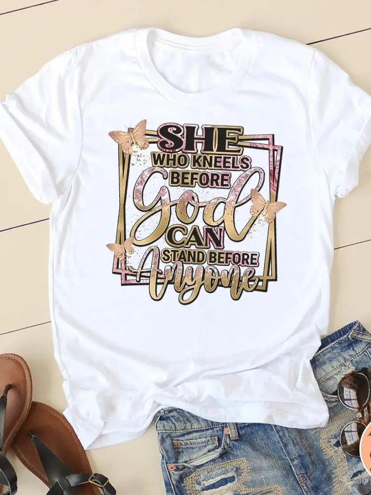 Letter Style Cute 90s Sweet Short Sleeve Fashion Women Print T Faith Clothing Casual Clothes Female T-shirts Ladies Graphic Tee