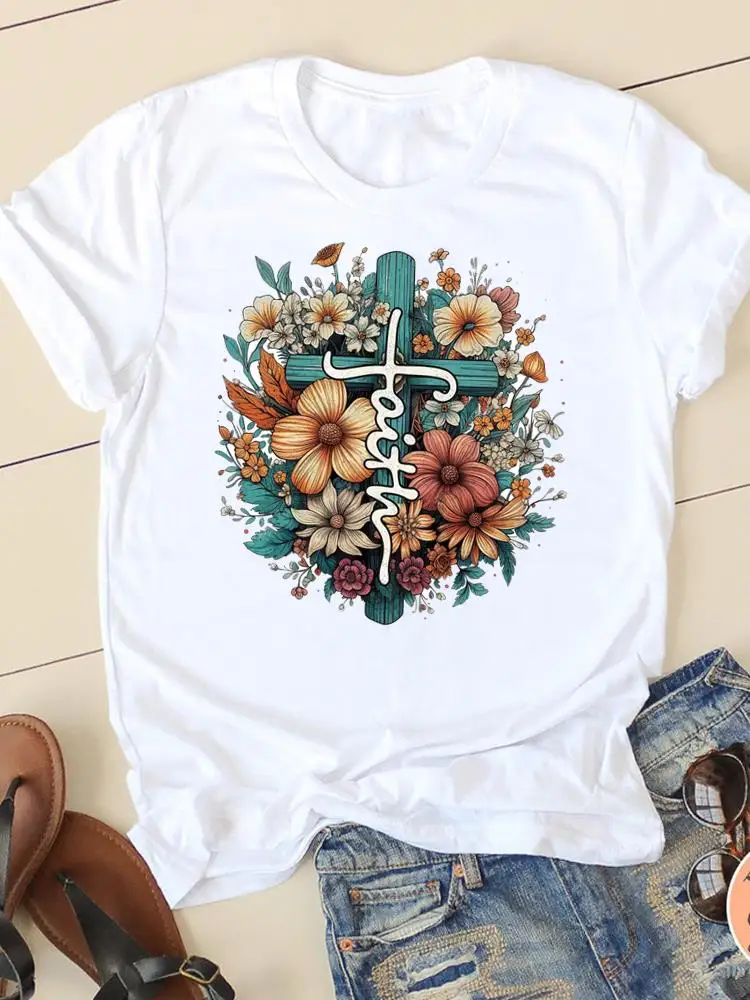 Letter Style Cute 90s Sweet Short Sleeve Fashion Women Print T Faith Clothing Casual Clothes Female T-shirts Ladies Graphic Tee