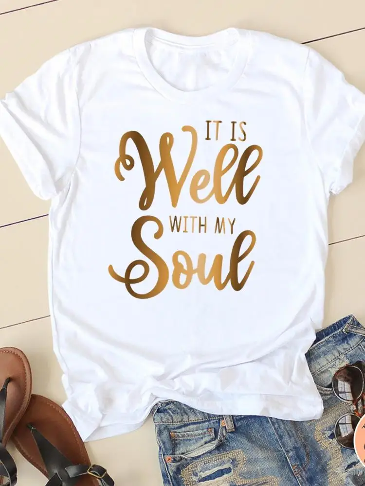 Letter Style Cute 90s Sweet Short Sleeve Fashion Women Print T Faith Clothing Casual Clothes Female T-shirts Ladies Graphic Tee