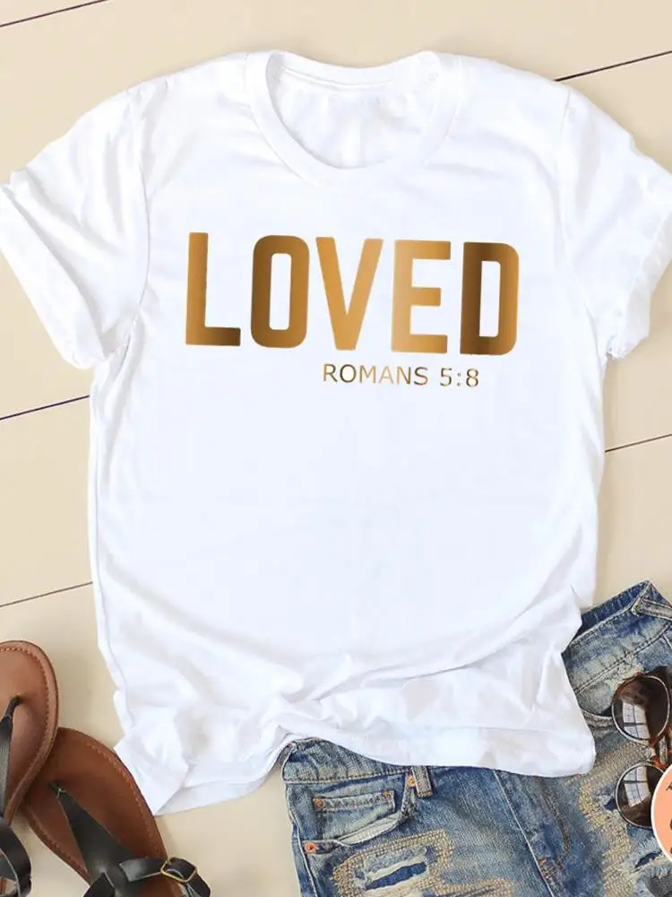Letter Style Cute 90s Sweet Short Sleeve Fashion Women Print T Faith Clothing Casual Clothes Female T-shirts Ladies Graphic Tee