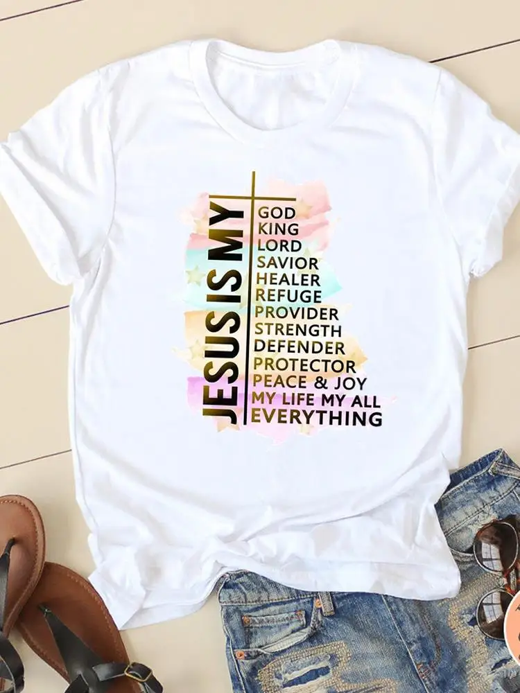 Letter Style Cute 90s Sweet Short Sleeve Fashion Women Print T Faith Clothing Casual Clothes Female T-shirts Ladies Graphic Tee