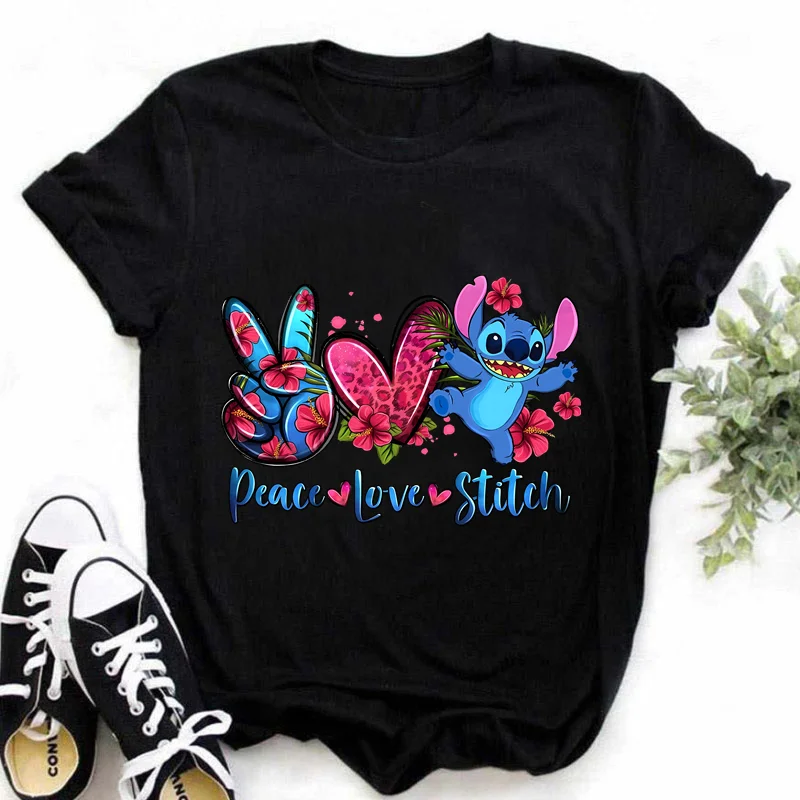 Disney Lilo & Stitch Summer Women Clothes Clothing Short Sleeve Casual Tshirt Print T Shirt Y2K Unisex Tee Top Female Clothes