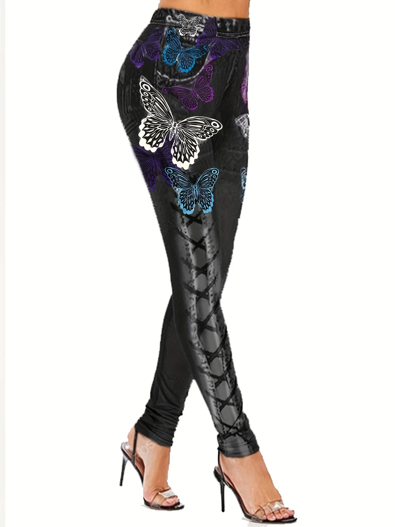 Women's Sexy Slim Fit New Butterfly Printed Leggings Imitating Denim To Show Slimness Leggings With High Elasticity