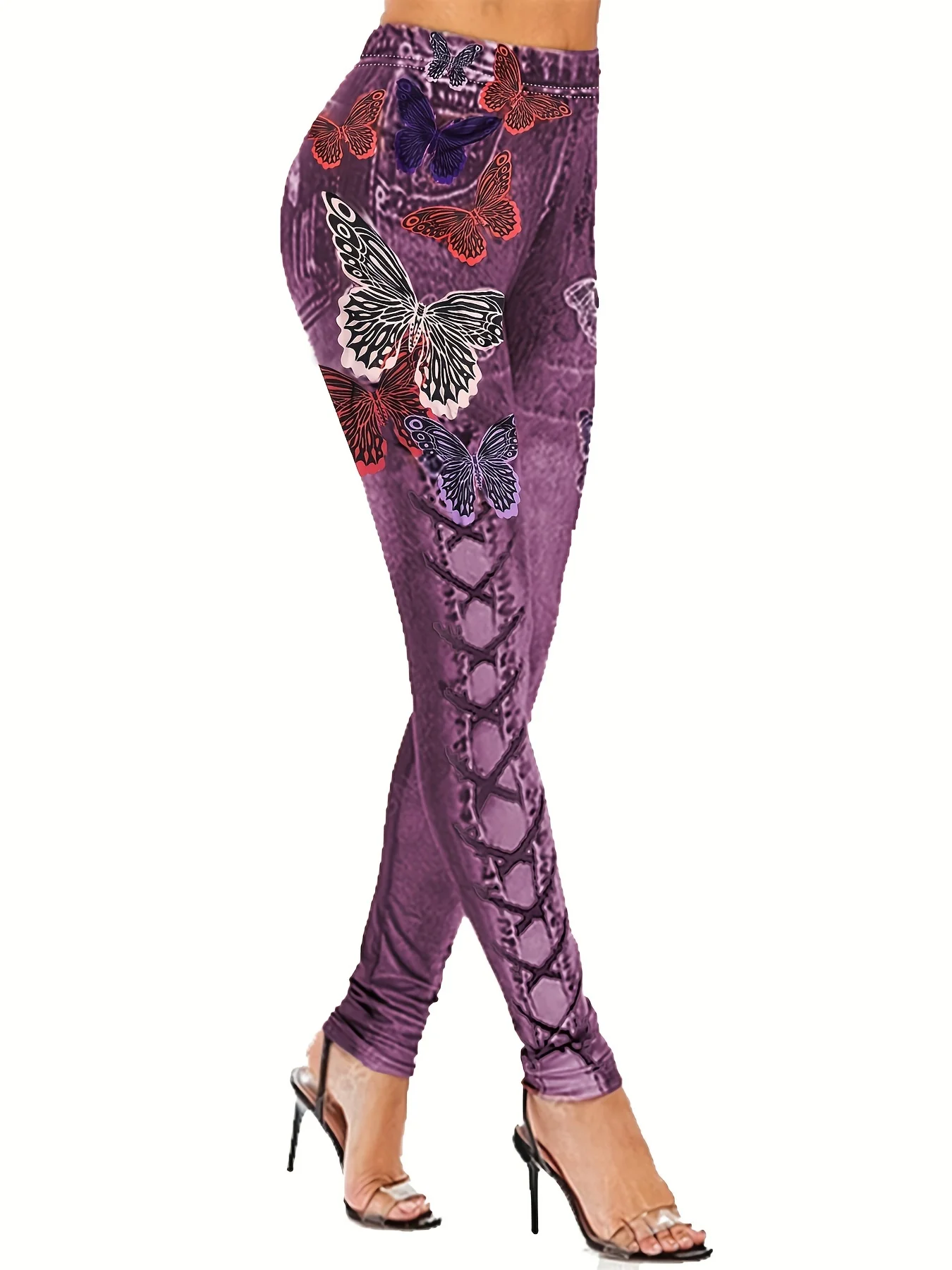 Women's Sexy Slim Fit New Butterfly Printed Leggings Imitating Denim To Show Slimness Leggings With High Elasticity