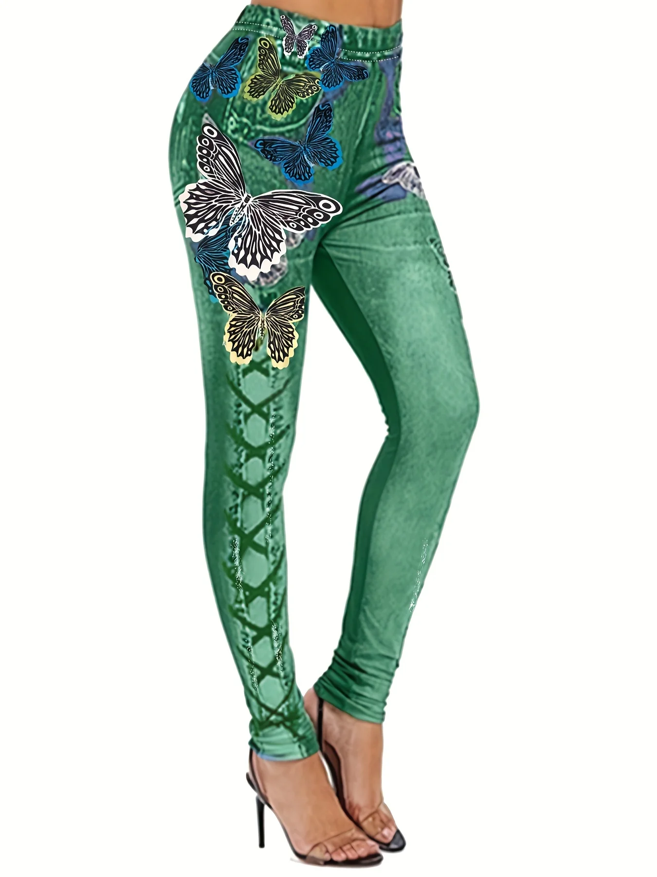 Women's Sexy Slim Fit New Butterfly Printed Leggings Imitating Denim To Show Slimness Leggings With High Elasticity
