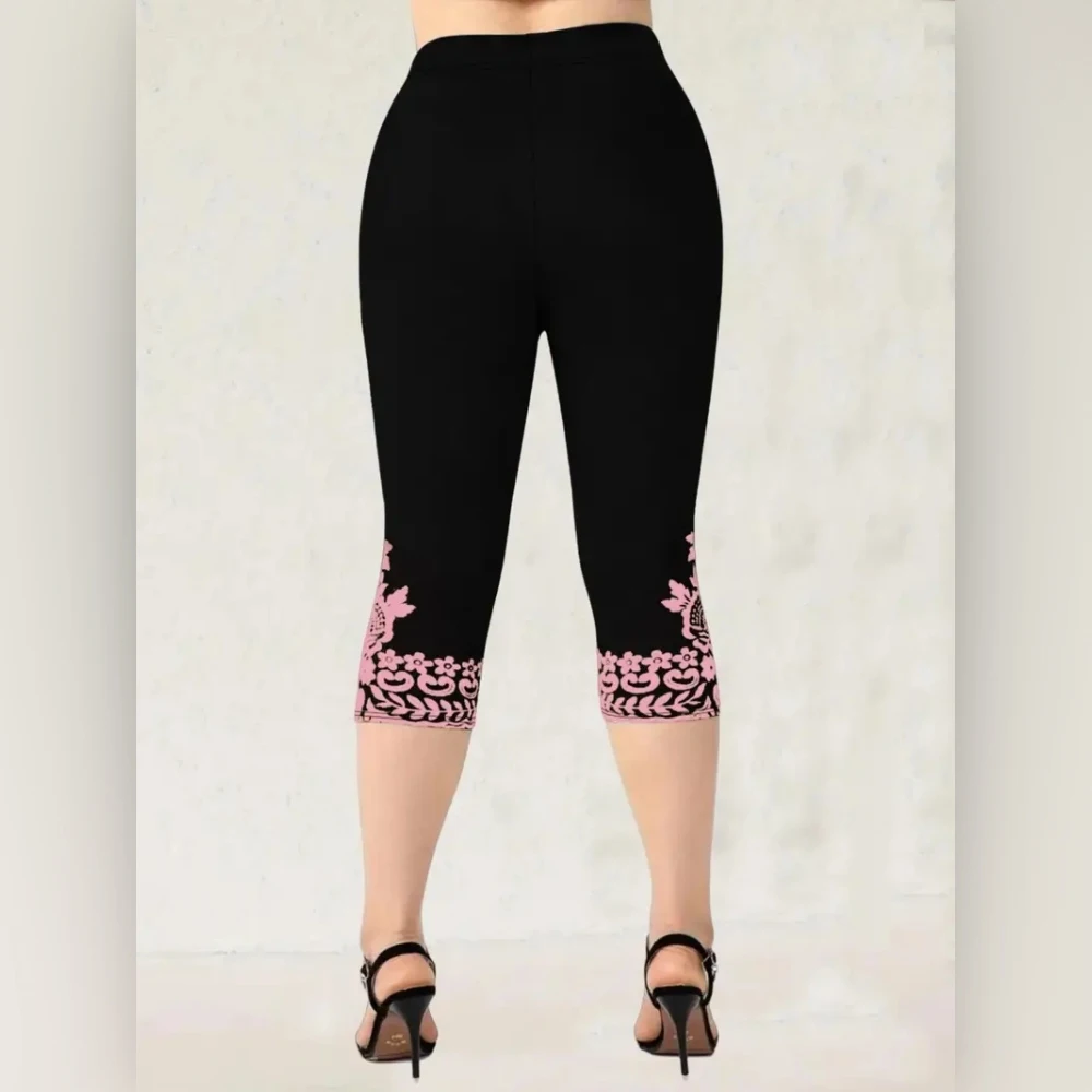 Print elastic elastic waist slim casual leggings capri pants for women