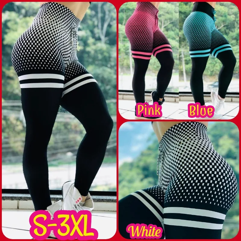 Women Checkered Pattern Print Leggings Breathable Slim Tights Elastic High Waist Hip Lift Fitness Yoga Running Sports Leggings