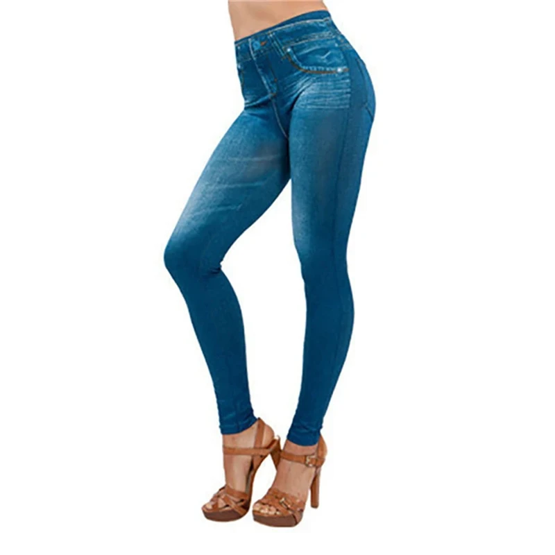 2024 Sexy Astic Imitation Jeans Leggings Women Stretch High Waist Pants Fitness Slim Push Up Leggings For Women Summer Breeches