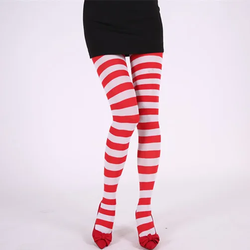 Goth Style Punk Women Striped Pantyhose Rainbow Long Tights Halloween Christmas High Waist Cosplay Stocking Elastic Slim Legging