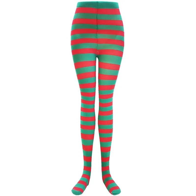 Goth Style Punk Women Striped Pantyhose Rainbow Long Tights Halloween Christmas High Waist Cosplay Stocking Elastic Slim Legging