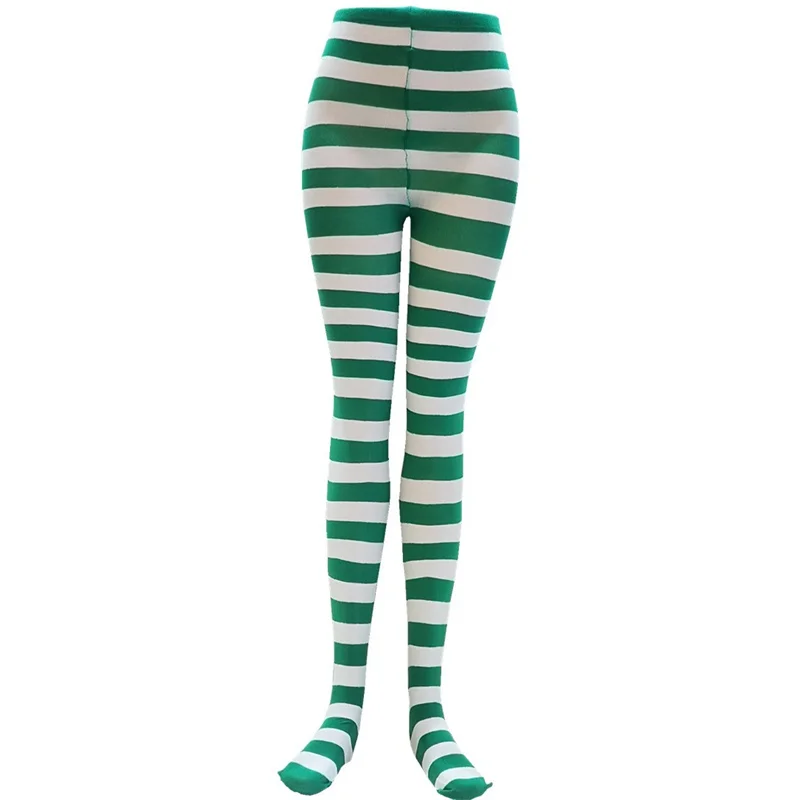 Goth Style Punk Women Striped Pantyhose Rainbow Long Tights Halloween Christmas High Waist Cosplay Stocking Elastic Slim Legging