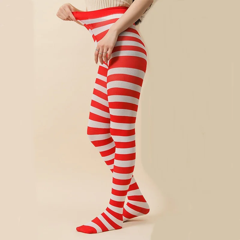 Goth Style Punk Women Striped Pantyhose Rainbow Long Tights Halloween Christmas High Waist Cosplay Stocking Elastic Slim Legging