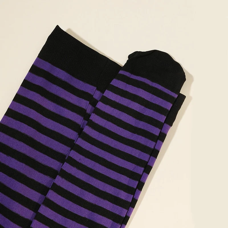 Goth Style Punk Women Striped Pantyhose Rainbow Long Tights Halloween Christmas High Waist Cosplay Stocking Elastic Slim Legging