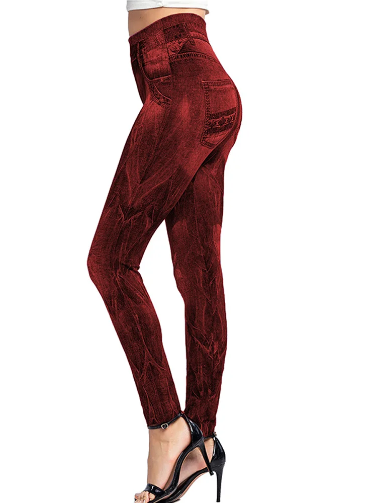 CUHAKCI Sexy Gym Leggins High Waist Elastic Butterfly Pritned Pencil Pants Faux Denim Leggings Female New Disign Hot Sale