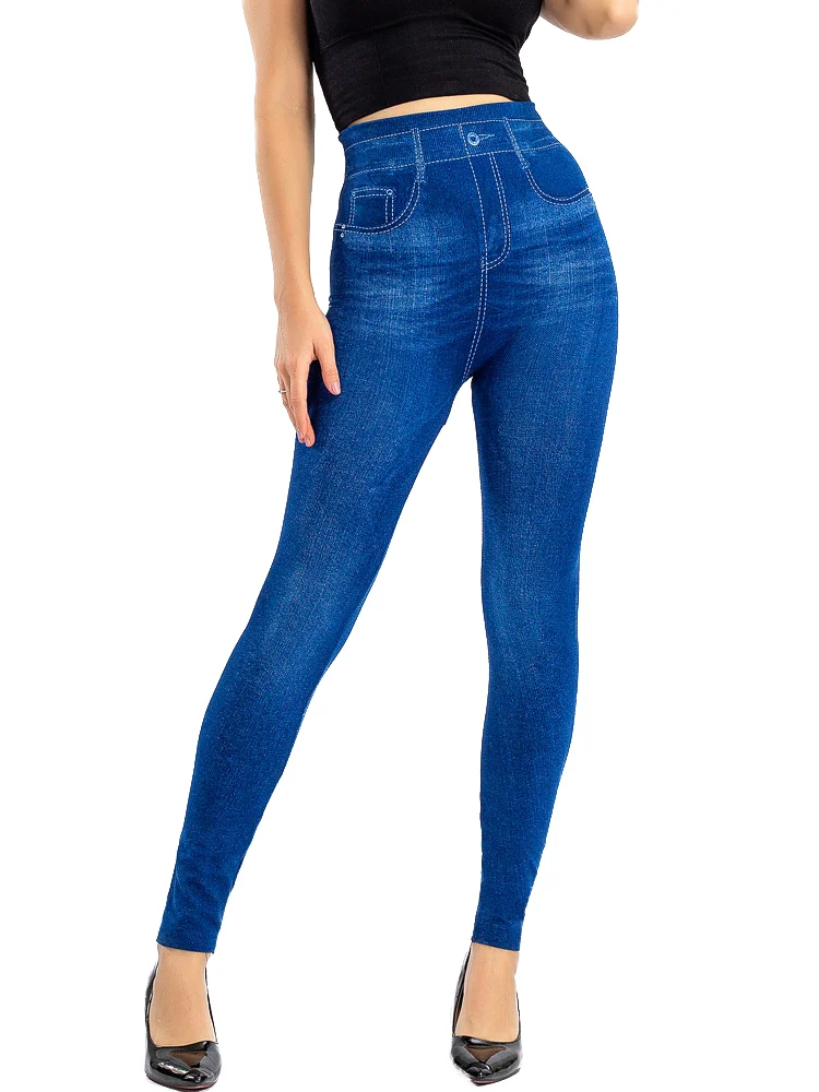 CUHAKCI Sexy Gym Leggins High Waist Elastic Butterfly Pritned Pencil Pants Faux Denim Leggings Female New Disign Hot Sale