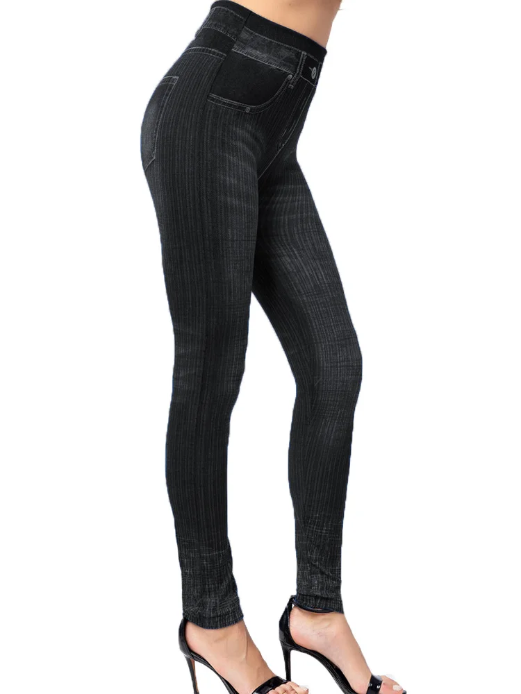 CUHAKCI Sexy Gym Leggins High Waist Elastic Butterfly Pritned Pencil Pants Faux Denim Leggings Female New Disign Hot Sale