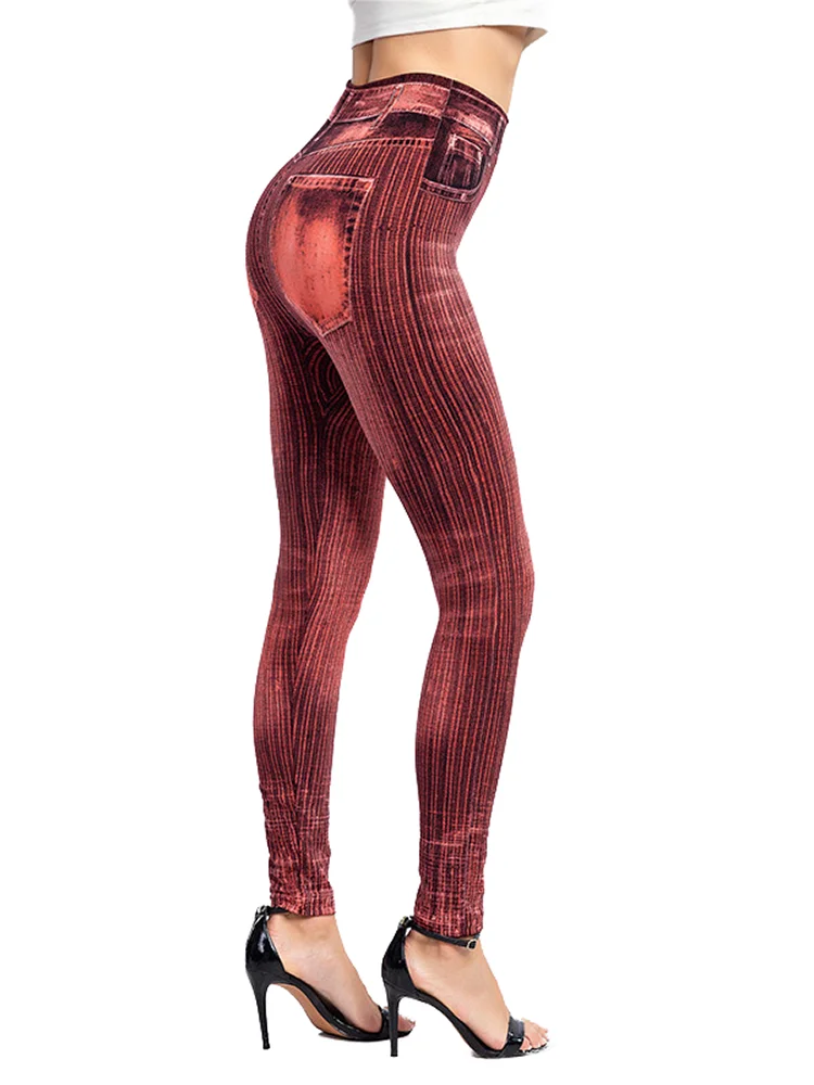 CUHAKCI Sexy Gym Leggins High Waist Elastic Butterfly Pritned Pencil Pants Faux Denim Leggings Female New Disign Hot Sale