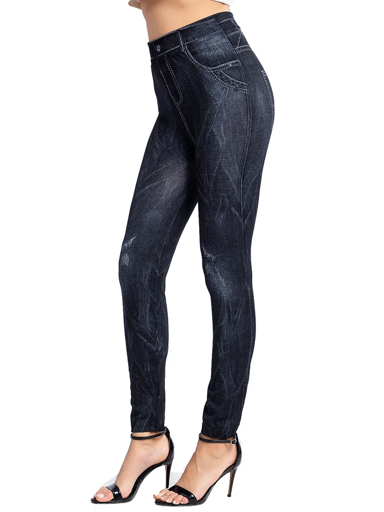 CUHAKCI Sexy Gym Leggins High Waist Elastic Butterfly Pritned Pencil Pants Faux Denim Leggings Female New Disign Hot Sale