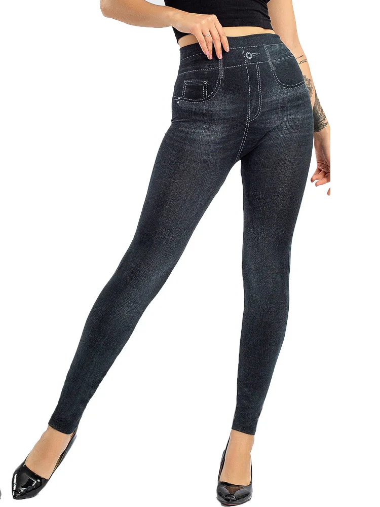 CUHAKCI Sexy Gym Leggins High Waist Elastic Butterfly Pritned Pencil Pants Faux Denim Leggings Female New Disign Hot Sale