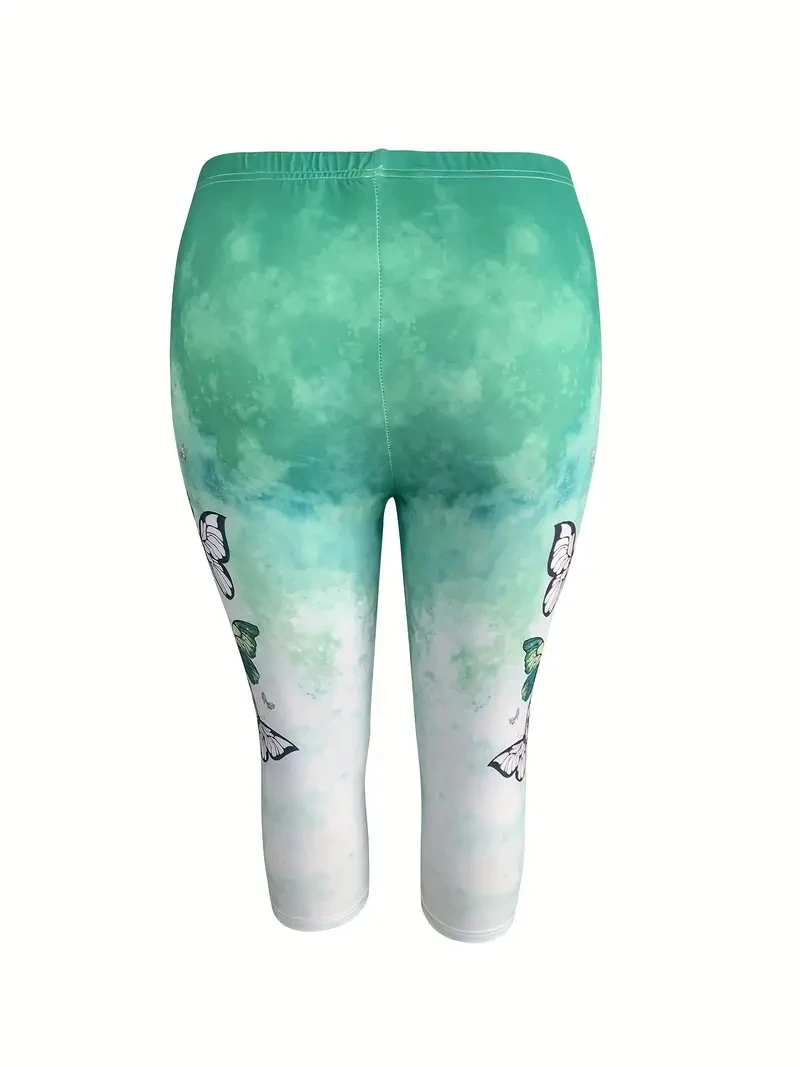 Butterfly print stretch elastic waist slim casual leggings women's capri pants