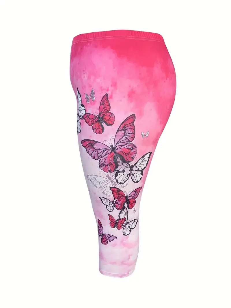 Butterfly print stretch elastic waist slim casual leggings women's capri pants