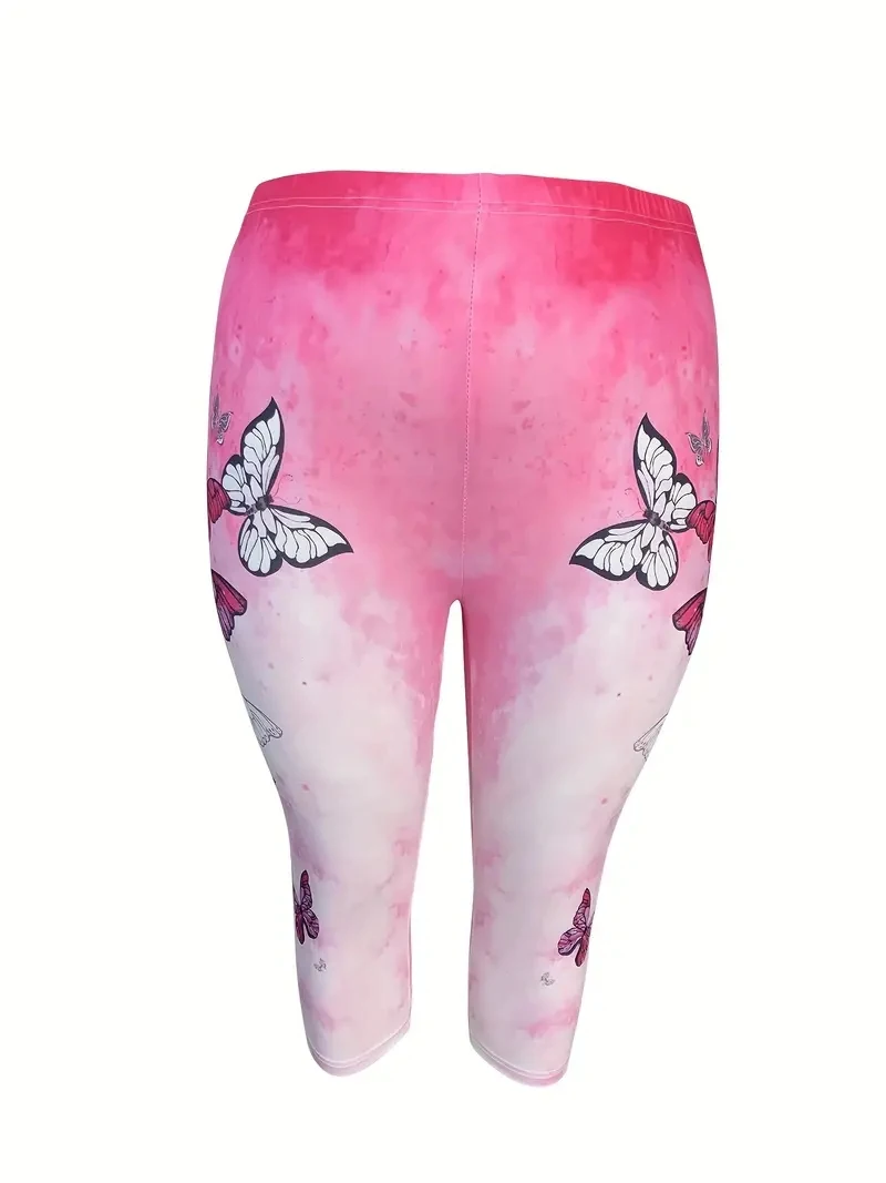 Butterfly print stretch elastic waist slim casual leggings women's capri pants