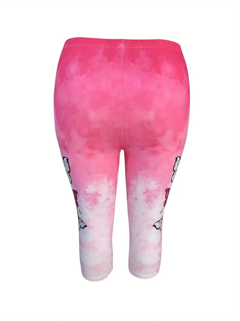 Butterfly print stretch elastic waist slim casual leggings women's capri pants