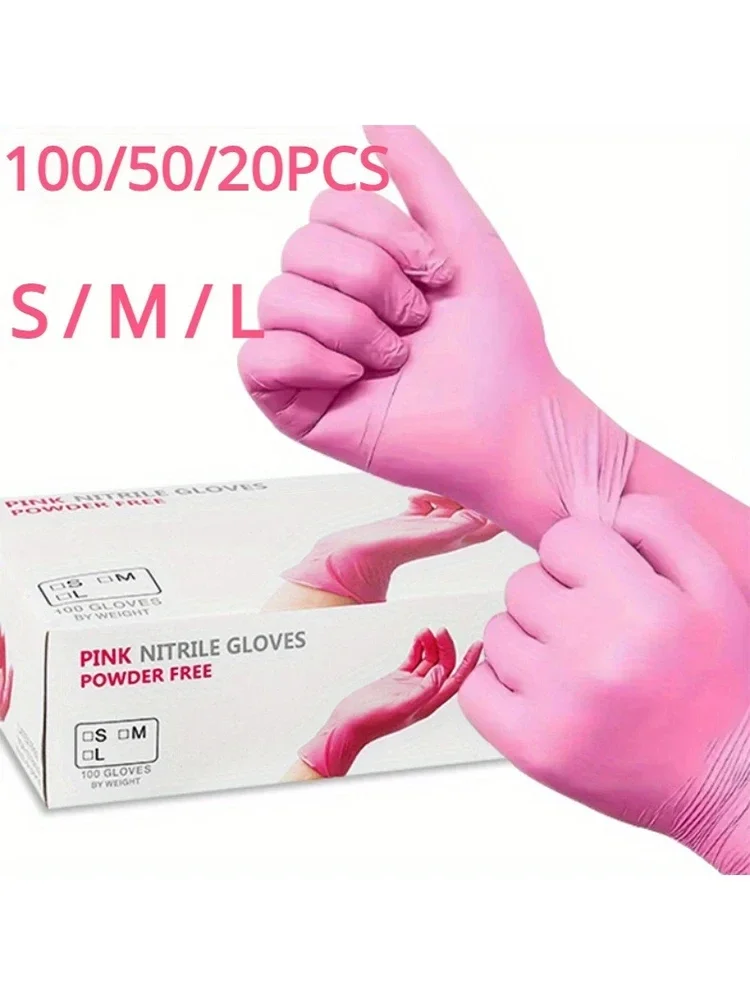 100/200/300PCS Pink Nitrile Gloves For Cleaning Kitchen Dishwashing Gloves For Hair Dyeing Beauty Tattoo Household Supplies