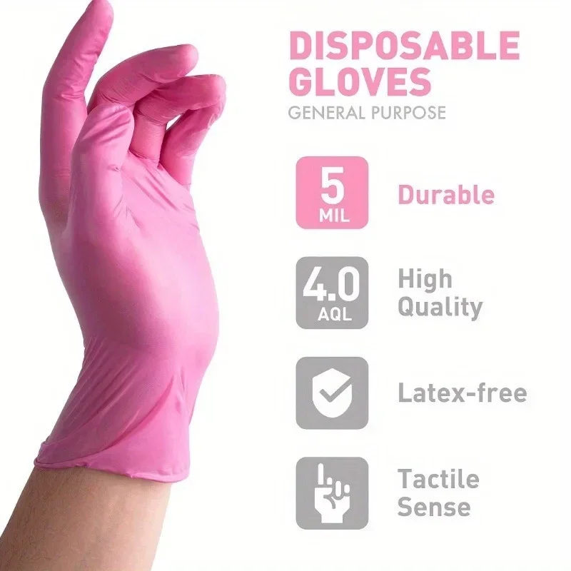 100/200/300PCS Pink Nitrile Gloves For Cleaning Kitchen Dishwashing Gloves For Hair Dyeing Beauty Tattoo Household Supplies