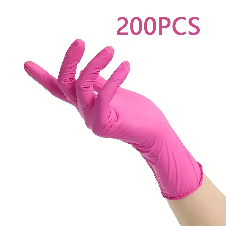 100/200/300PCS Pink Nitrile Gloves For Cleaning Kitchen Dishwashing Gloves For Hair Dyeing Beauty Tattoo Household Supplies