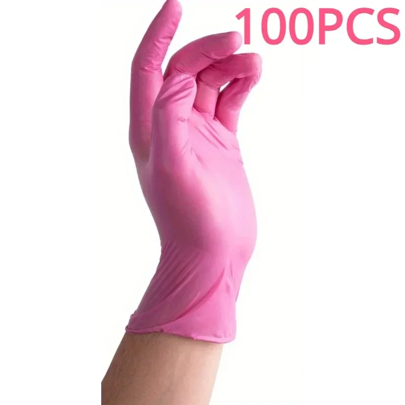 100/200/300PCS Pink Nitrile Gloves For Cleaning Kitchen Dishwashing Gloves For Hair Dyeing Beauty Tattoo Household Supplies
