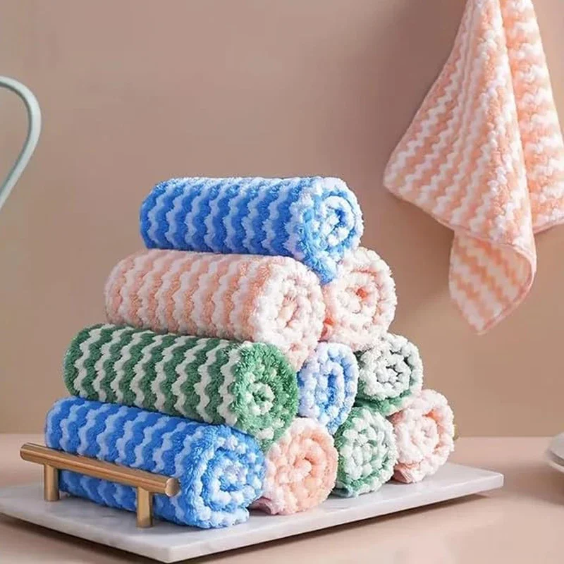 1/10PCS Coral Fleece Thickened Dish Cloth Does Not Stick To Oil Kitchen Household Absorb Water Without Shedding Scouring Pad Rag
