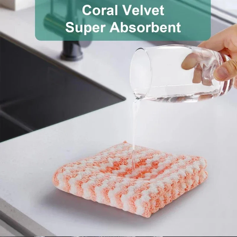 1/10PCS Coral Fleece Thickened Dish Cloth Does Not Stick To Oil Kitchen Household Absorb Water Without Shedding Scouring Pad Rag