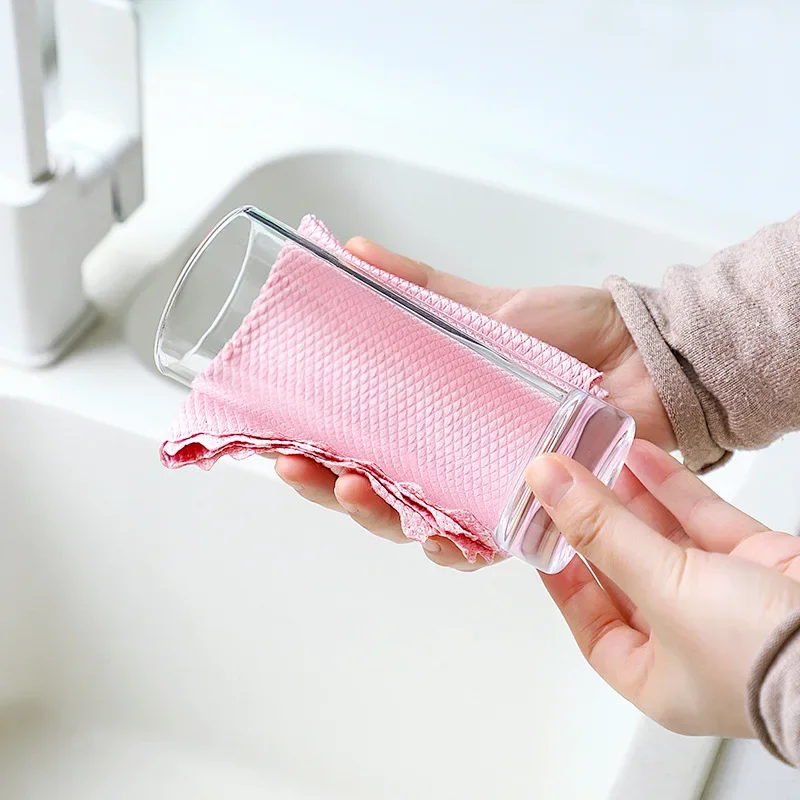 Microfiber Fish Scale Dishcloths Kitchen High Absorbent Oil-proof Washing Rag Glass Window Wipe Cloth Household Cleaning Cloths