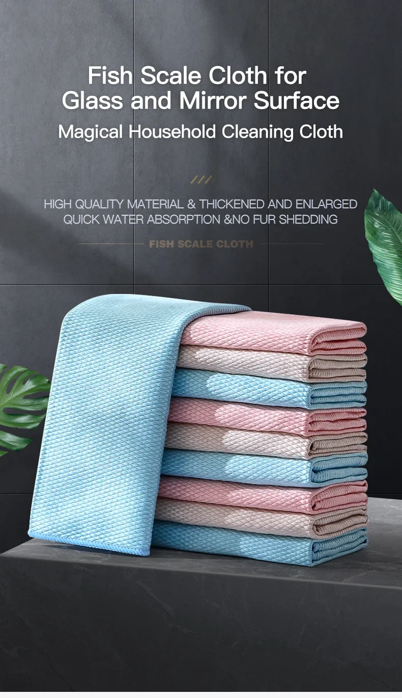 Microfiber Fish Scale Dishcloths Kitchen High Absorbent Oil-proof Washing Rag Glass Window Wipe Cloth Household Cleaning Cloths