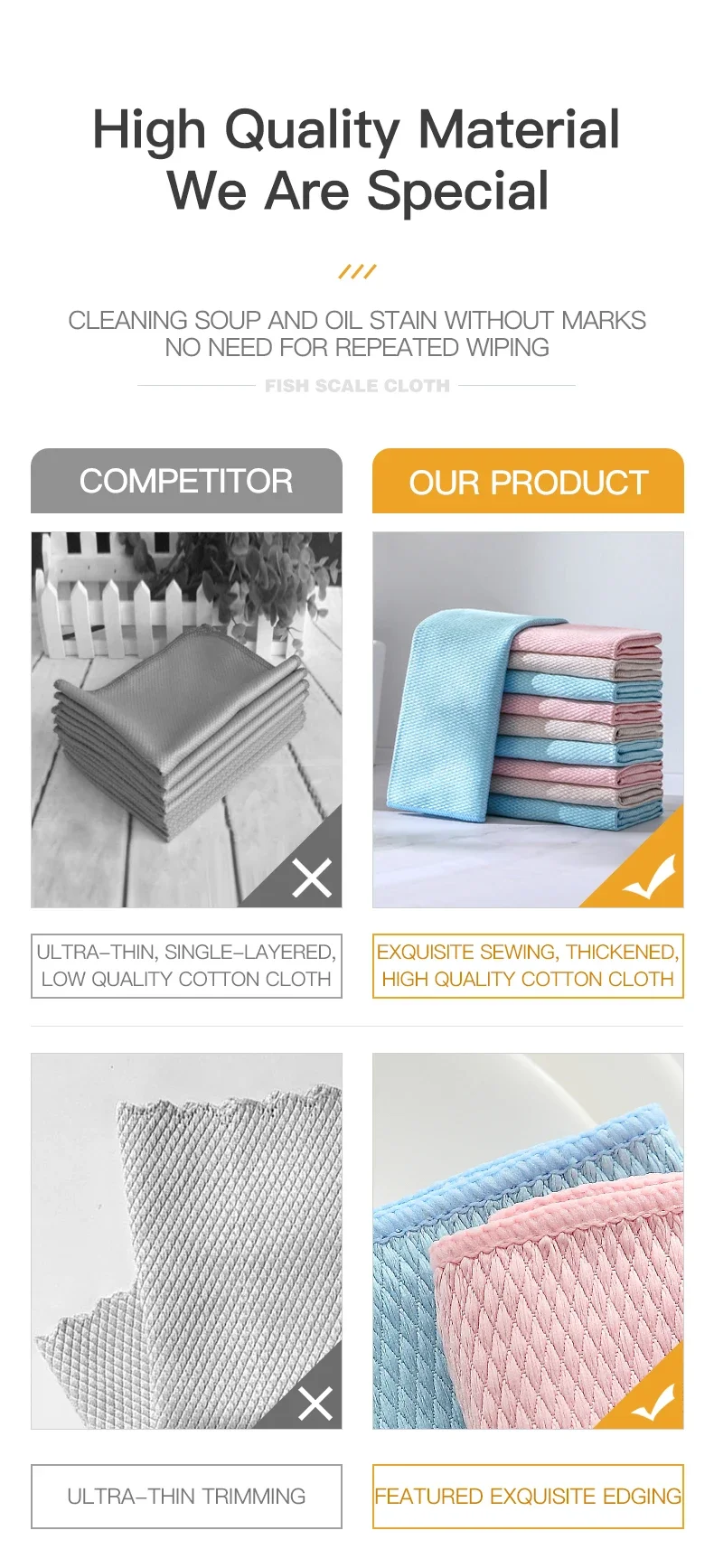 Microfiber Fish Scale Dishcloths Kitchen High Absorbent Oil-proof Washing Rag Glass Window Wipe Cloth Household Cleaning Cloths