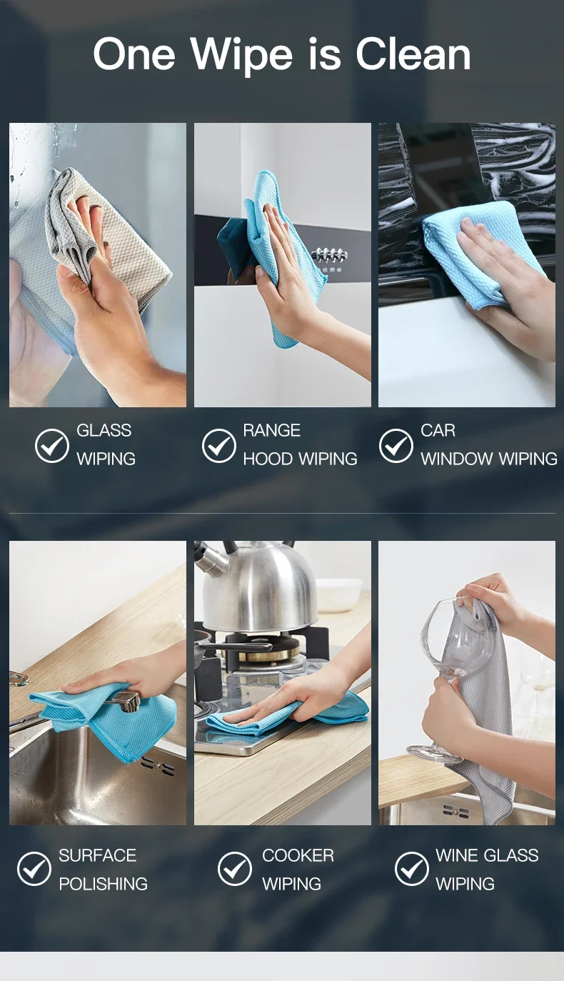 Microfiber Fish Scale Dishcloths Kitchen High Absorbent Oil-proof Washing Rag Glass Window Wipe Cloth Household Cleaning Cloths