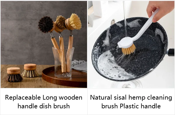 Kitchen dish brush Wooden handle and sisal coconut Multifunctional cleaning tools kitchen scrubbing brush