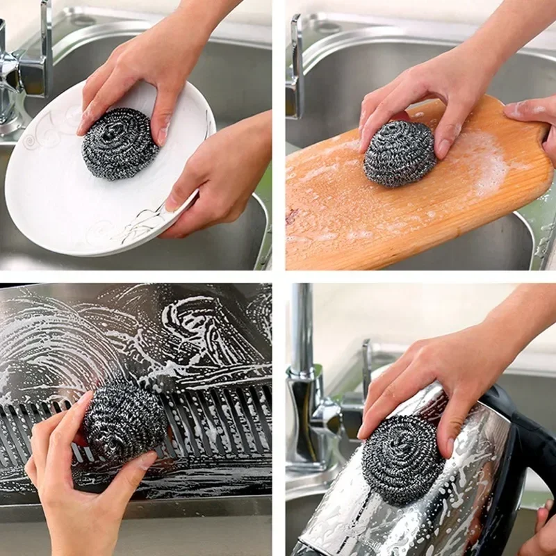 Magic Steel Wire Ball Stainless Steel Heavy Duty Balls for Dishwashing Cleaning Scrubber Kitchen Pot Rust Removal Cleaner Tools